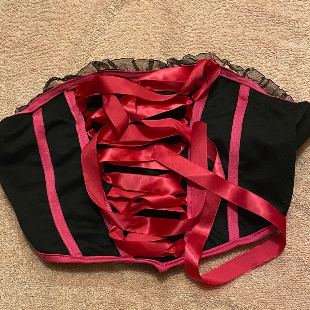 Elegant Black and Hot Pink Lace-Up Corset